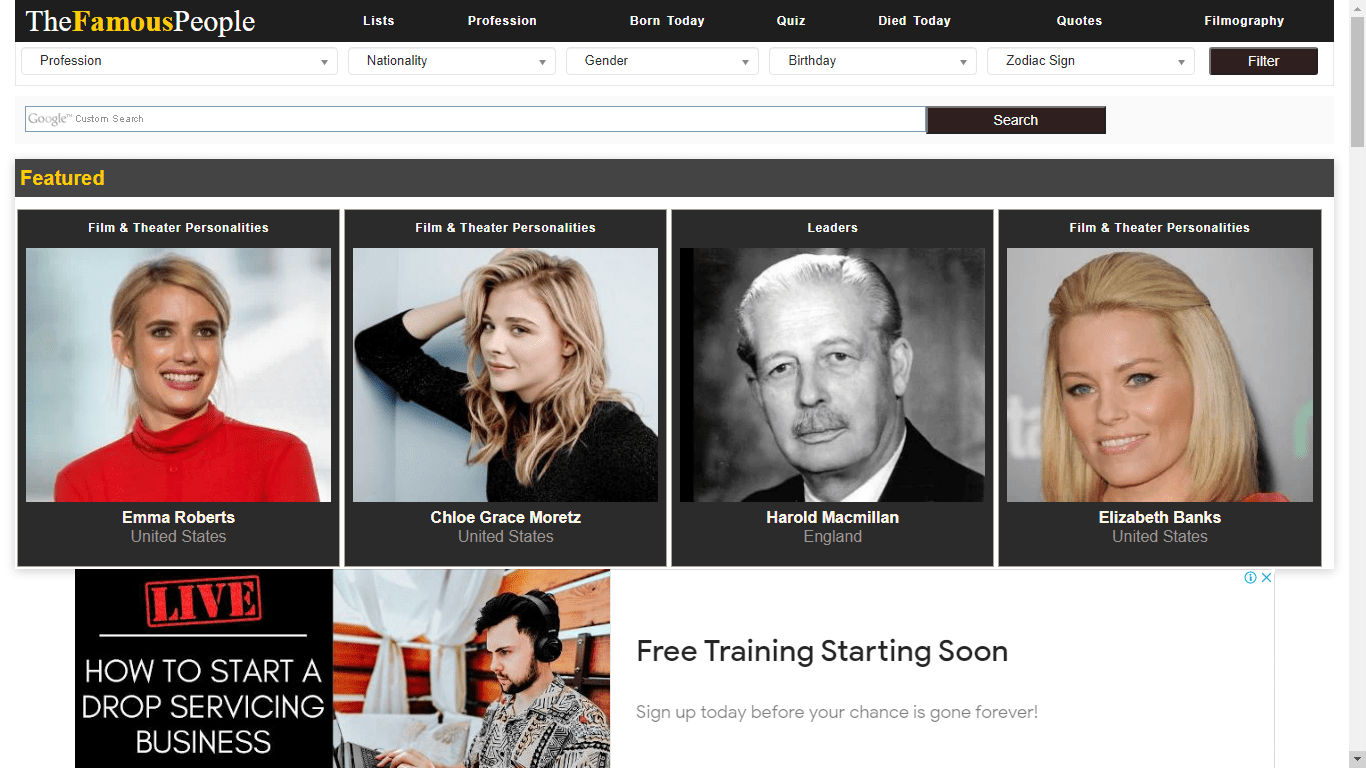 Thefamouspeople.com Home page