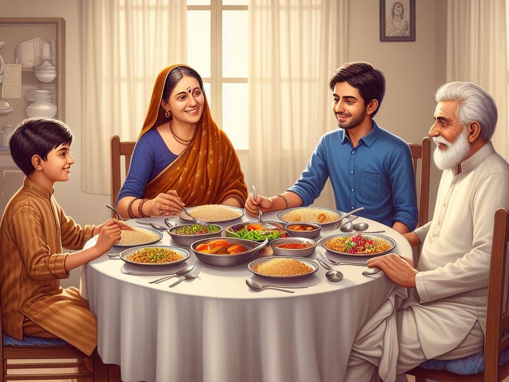 Family of Savita having Dinner with Guest Boss of Manab
