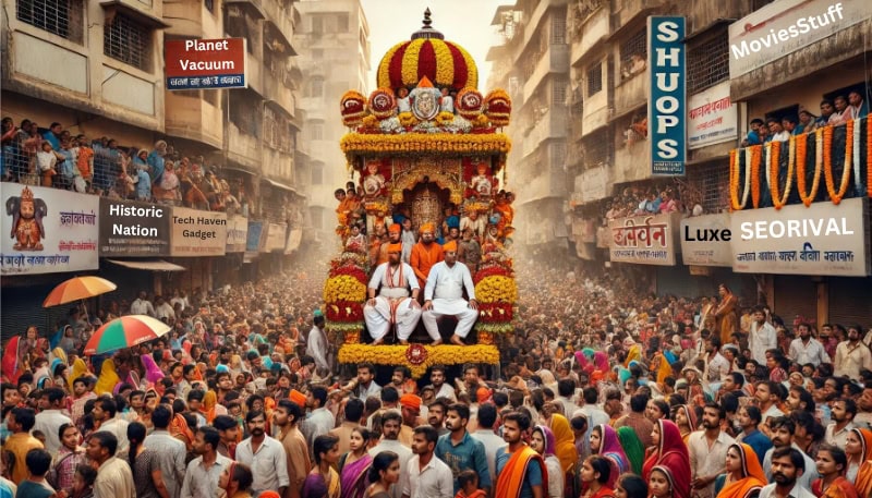 संत ज्ञानेश्वर की एक धार्मिक यात्रा के दौरान फूलों से ढकी हुई पालकी (पालकी)