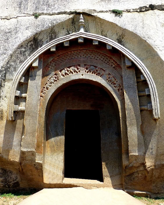 Ornate entrance of Lomas Rishi Cave